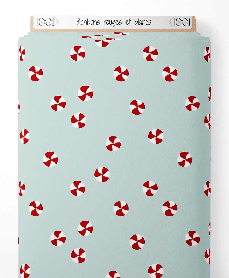 Tissu - Bonbons rouges et blancs