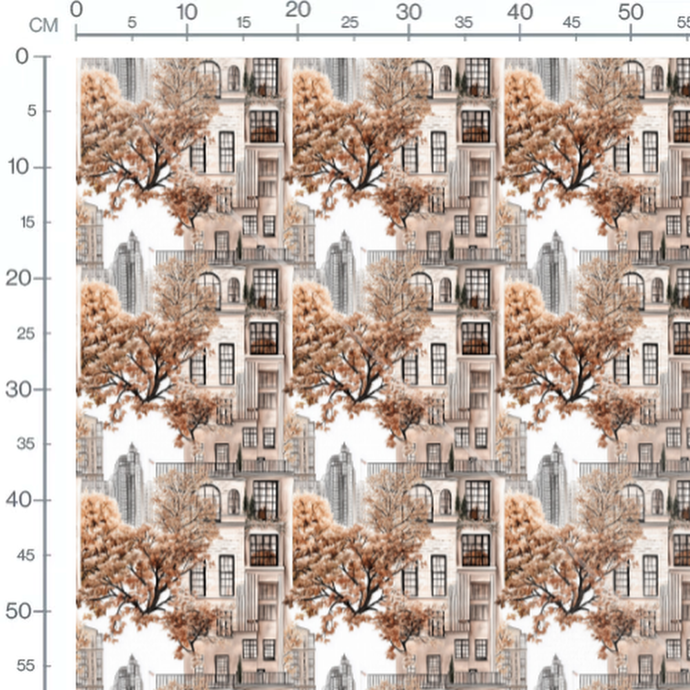 Tissu - immeubles et arbres automne