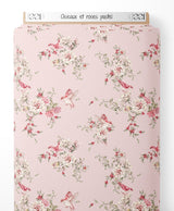 Tissu - Oiseaux et roses pastel