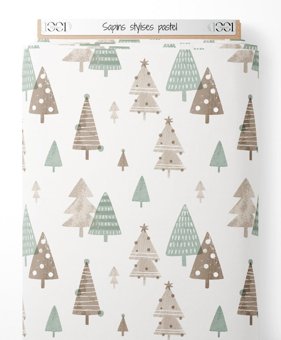Tissu - Sapins stylisés pastel