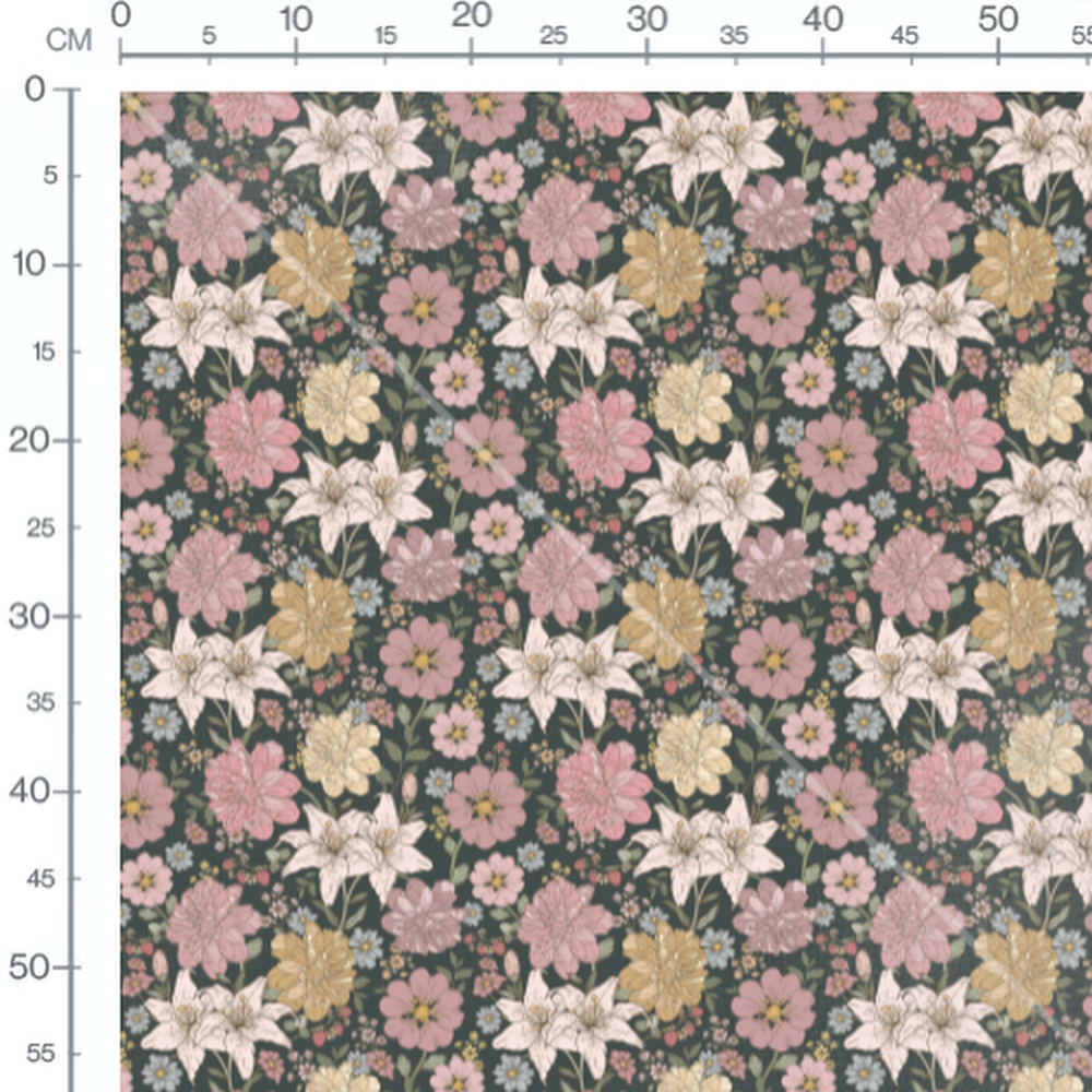 Tissu - Fleurs pastel sur fond vert