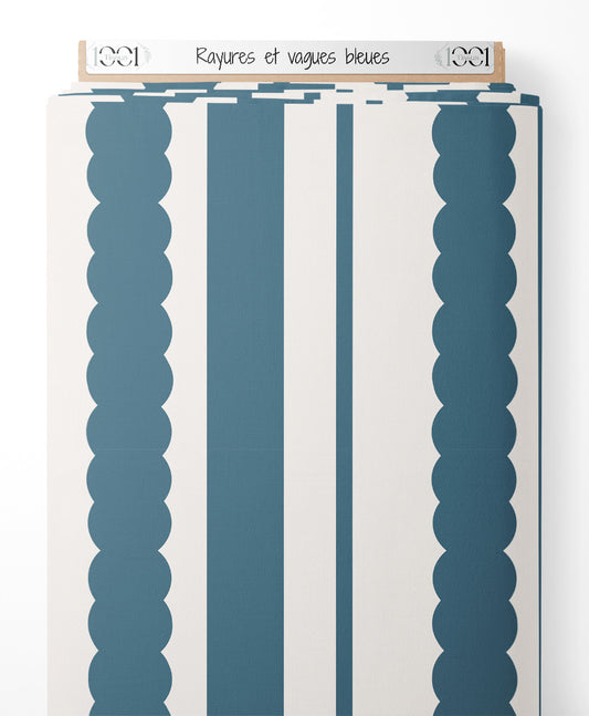 Tissu - Rayures et vagues bleues