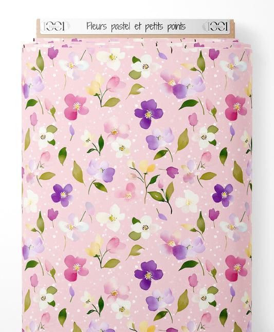 Tissu - Fleurs pastel et petits points
