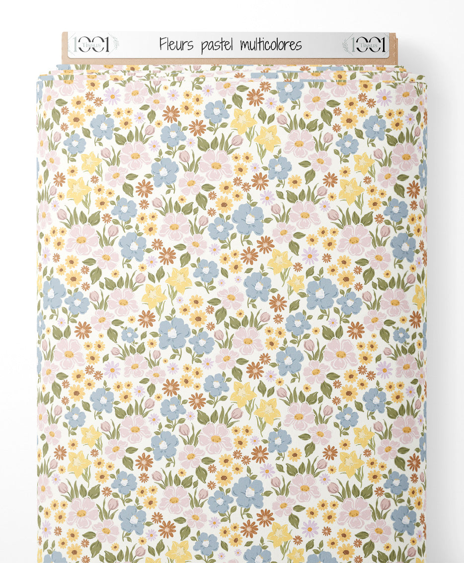 Tissu - Fleurs pastel multicolores