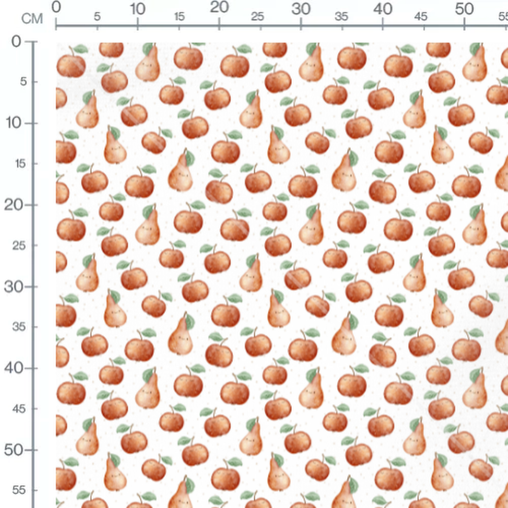 Tissu - Poires et pommes souriantes