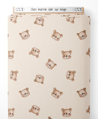 Tissu - Ours marron clair sur beige