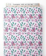 Tissu - Champignons violets sur rose clair