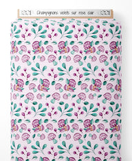 Tissu - Champignons violets sur rose clair