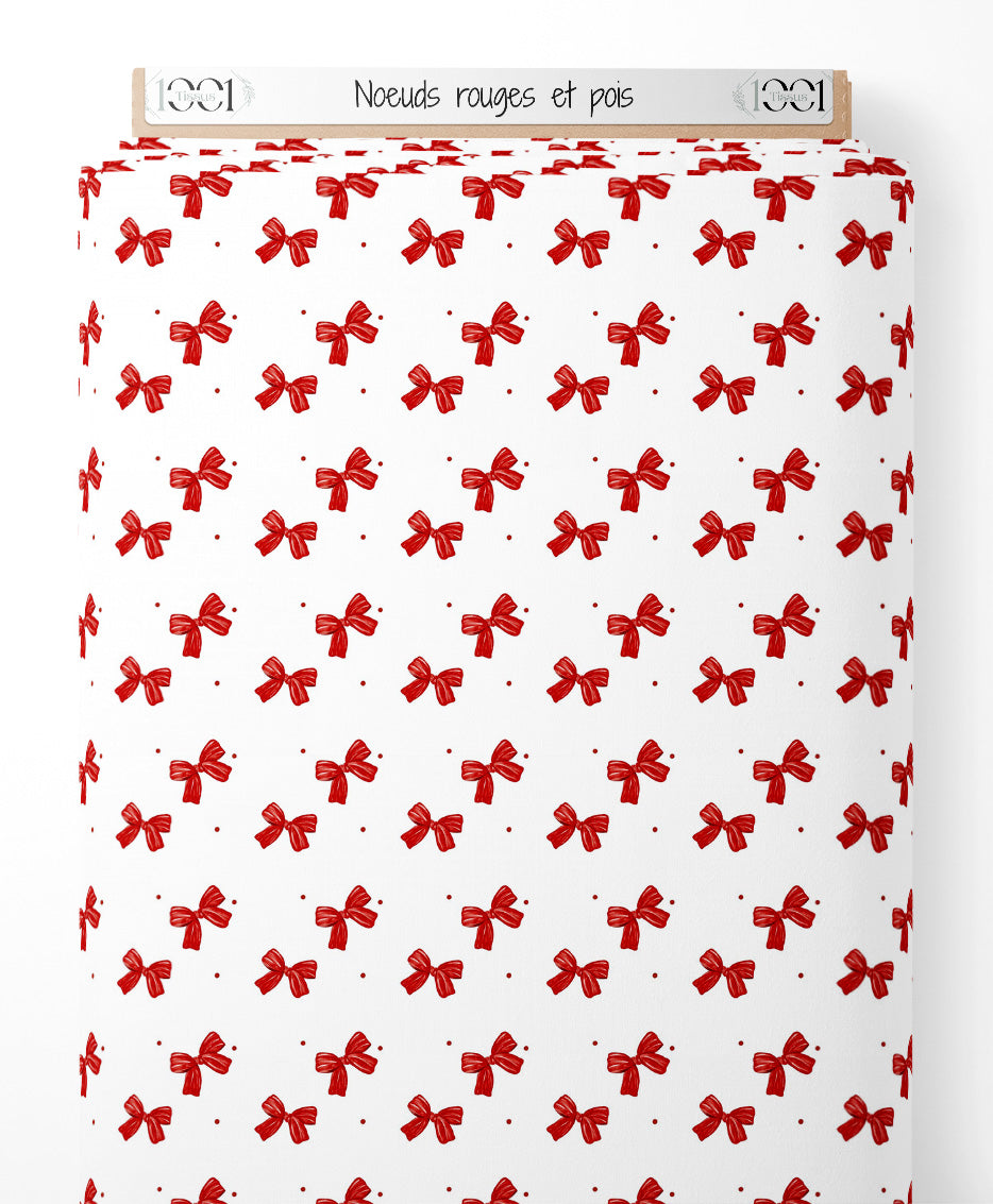 Tissu - Nœuds rouges et pois
