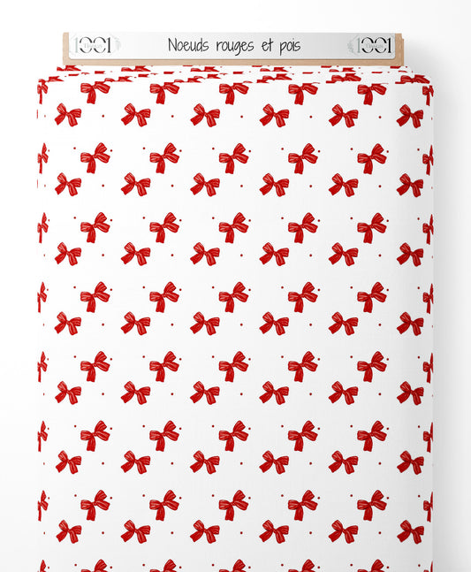 Tissu - Nœuds rouges et pois