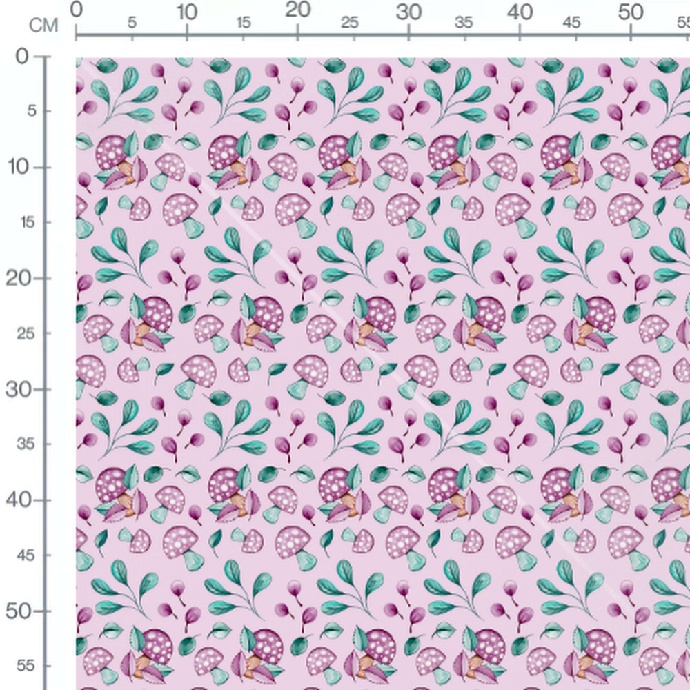 Tissu - Champignons violets sur rose