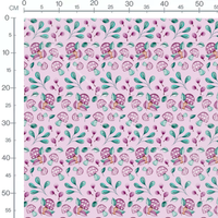 Tissu - Champignons violets sur rose