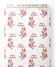 Tissu - renne de Noel pull rose