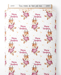Tissu - renne de Noel pull rose