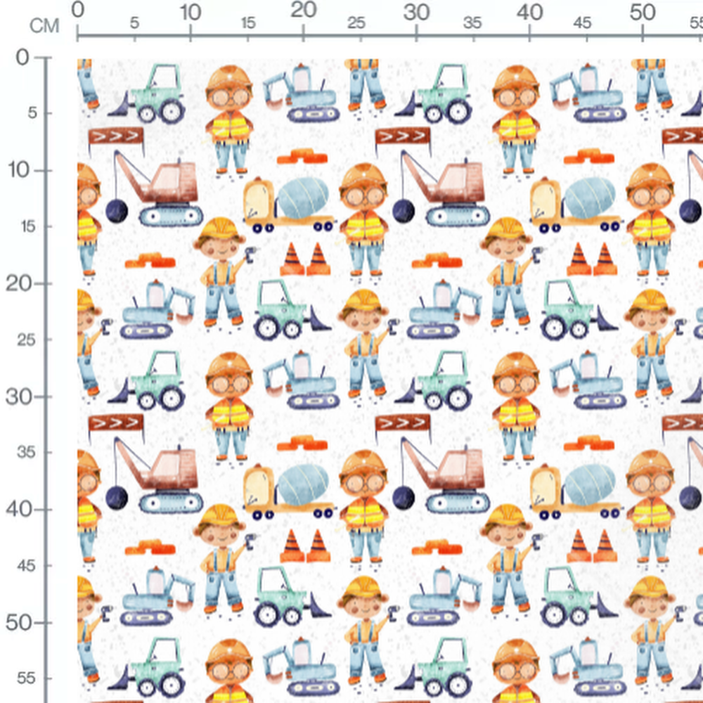 Tissu - Ouvriers et engins colorés