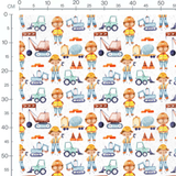 Tissu - Ouvriers et engins colorés