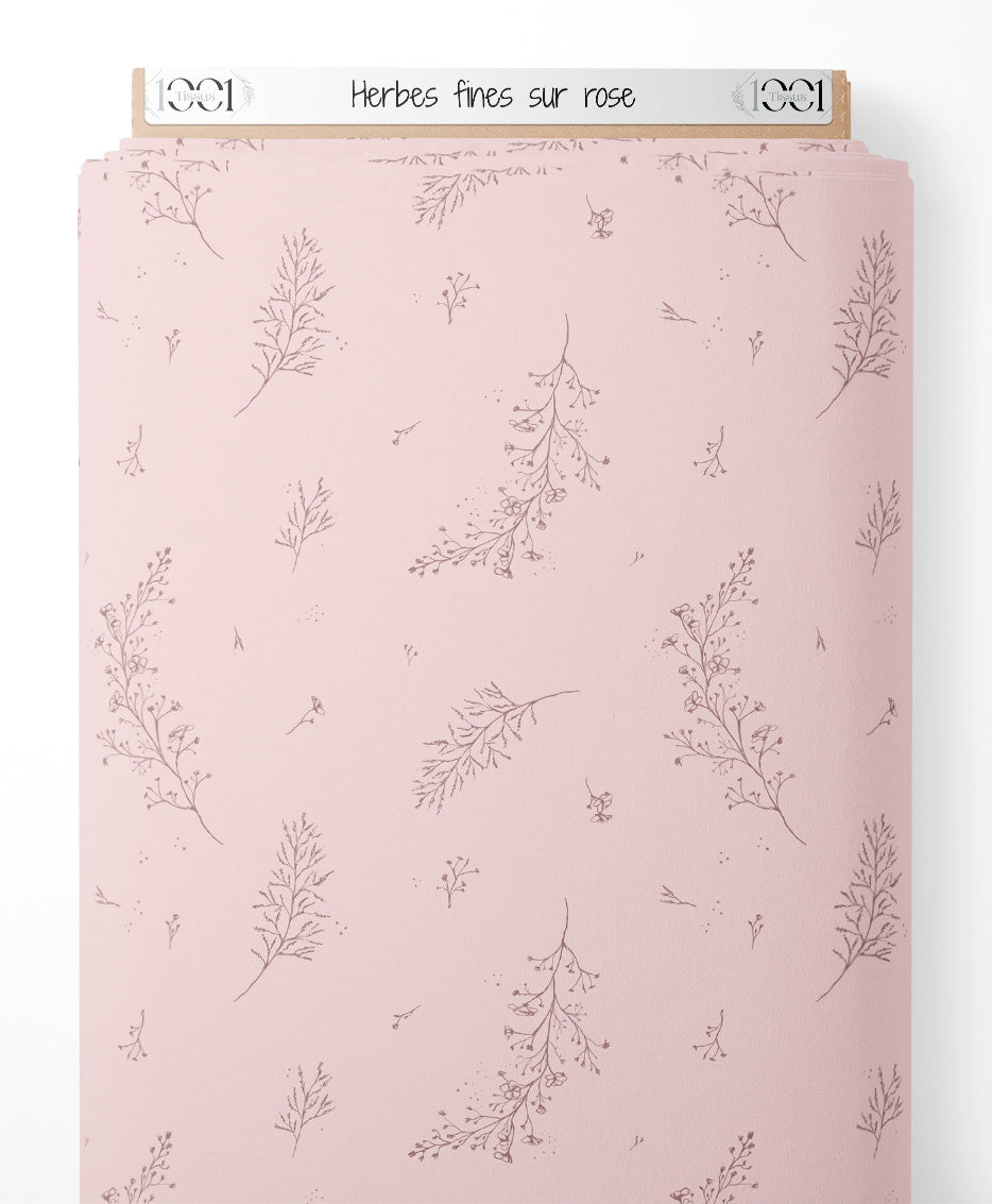 Tissu - Herbes fines sur rose