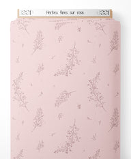 Tissu - Herbes fines sur rose
