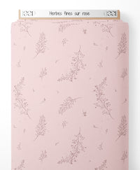 Tissu - Herbes fines sur rose