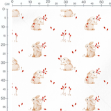 Tissu - Lapins beige et branches rouges