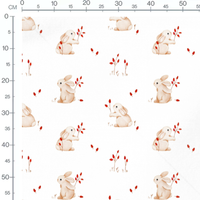 Tissu - Lapins beige et branches rouges