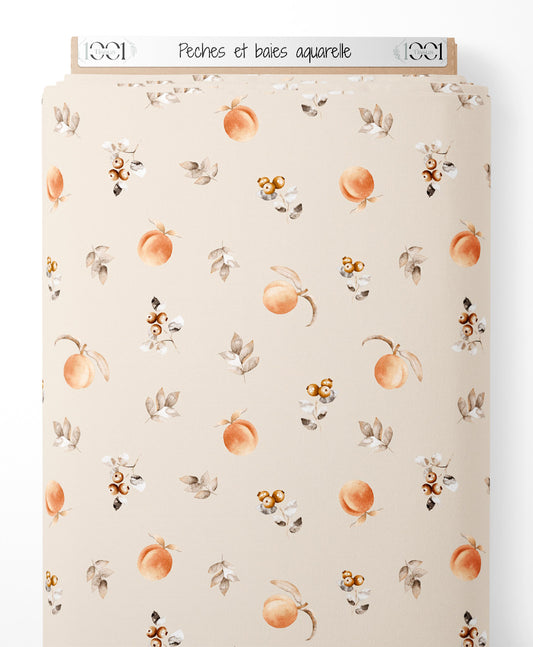 Tissu - Pêches et baies aquarelle