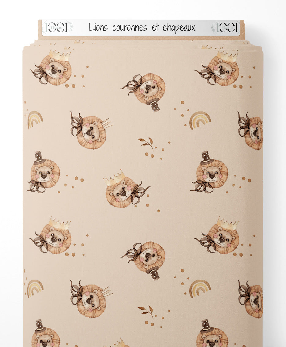 Tissu - Lions couronnés et chapeaux