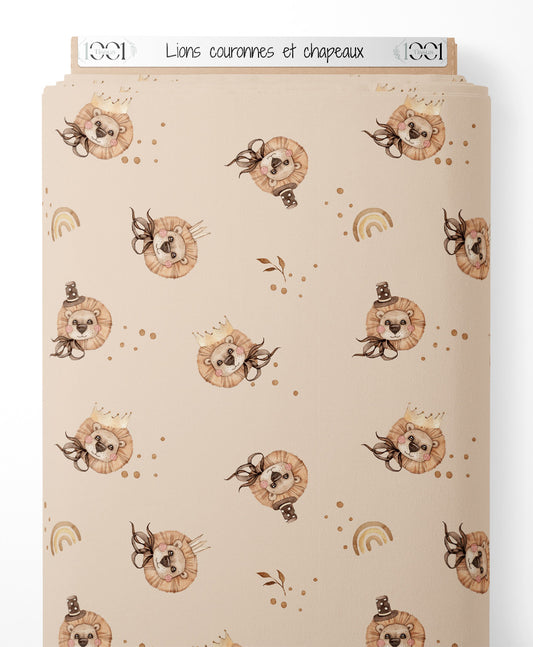 Tissu - Lions couronnés et chapeaux