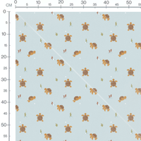 Tissu - Tortues brunes et algues vertes