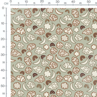 Tissu - Nuages beige sur fond vert