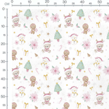 Tissu - Ours et sapins sur blanc