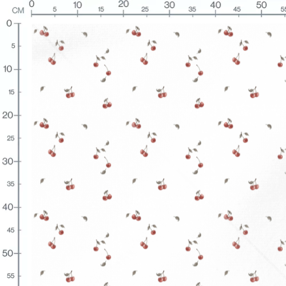 Tissu - Cerises rouges et feuilles