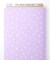 Tissu - Fleurs blanches espacées lilas