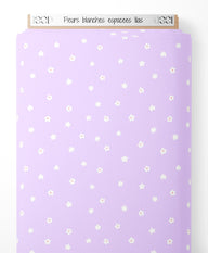 Tissu - Fleurs blanches espacées lilas