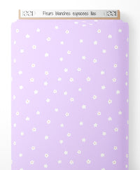 Tissu - Fleurs blanches espacées lilas