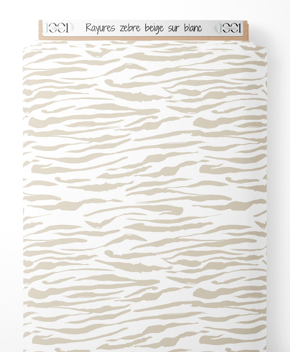 Tissu - Rayures zèbre beige sur blanc