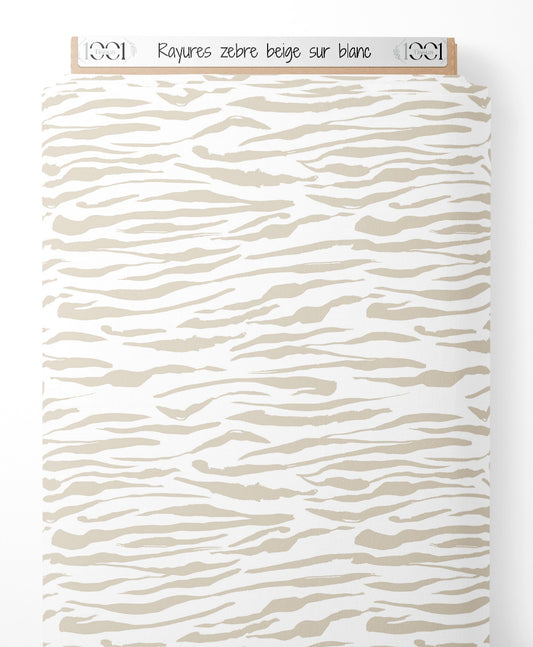 Tissu - Rayures zèbre beige sur blanc
