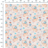 Tissu - Animaux spatiaux sur beige