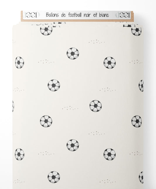 Tissu - Ballons de football noir et blanc