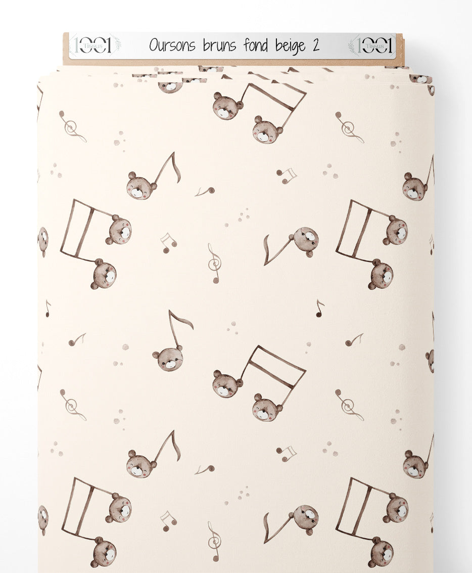 Tissu - Oursons bruns sur fond beige 2