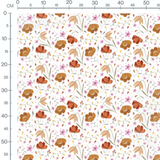 Tissu - Fleurs marron et roses légères