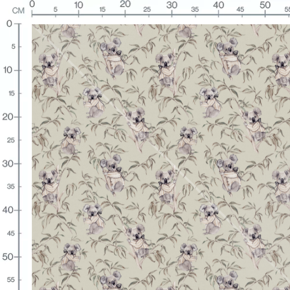 Tissu - Koalas gris sur fond beige