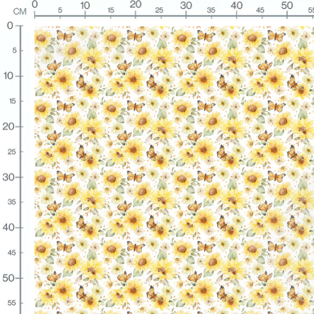 Tissu - Tournesols et papillons aquarelle