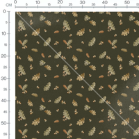 Tissu - Feuilles et glands sur vert