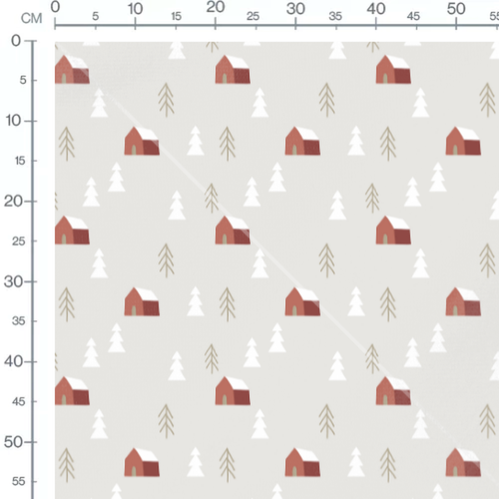 Tissu - Chalets et sapins enneigés