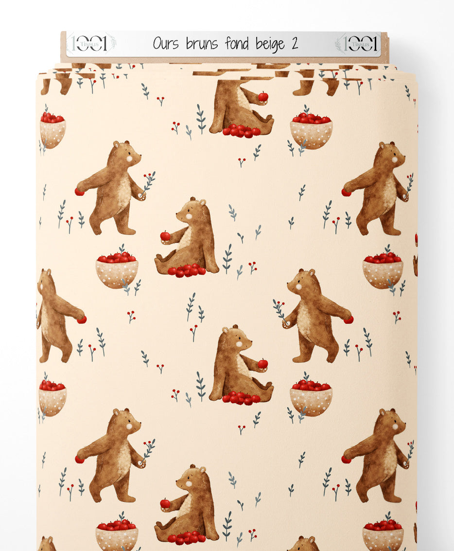 Tissu - Ours bruns sur fond beige 2