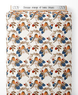 Tissu - Oiseaux orange et baies bleues