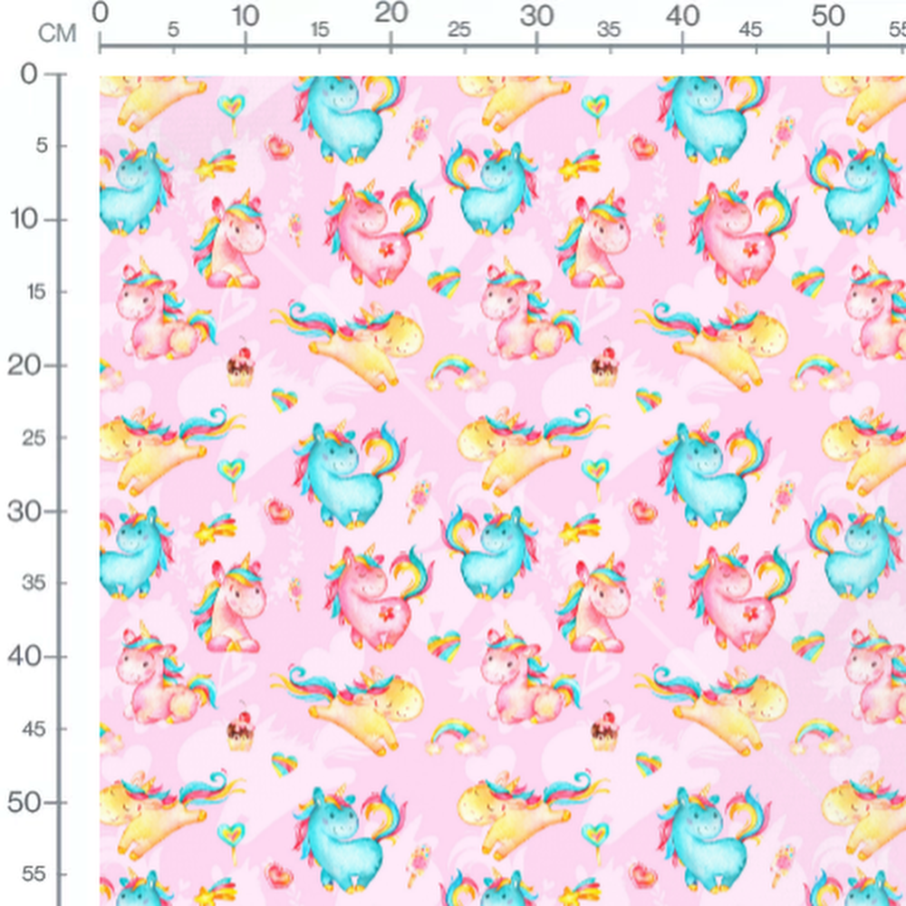 Tissu - Licornes colorées sur fond rose