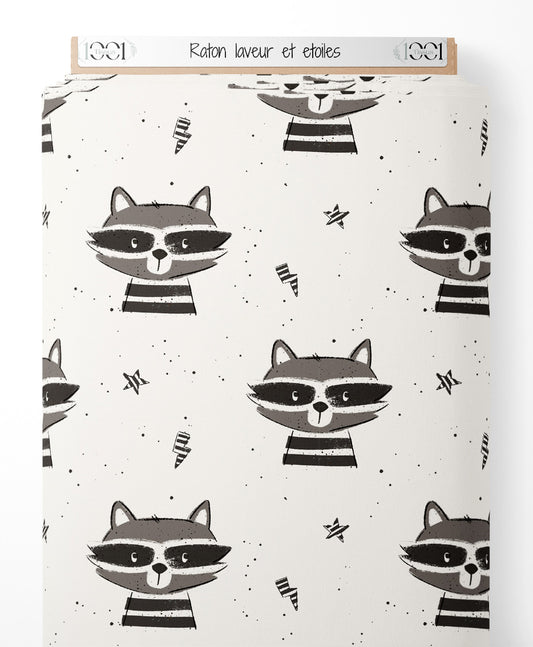 Tissu - Raton laveur et étoiles