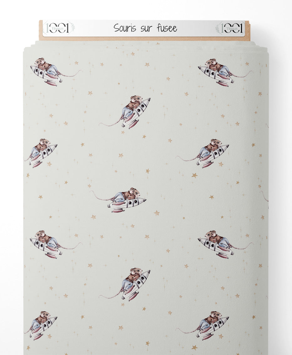 Tissu - Souris sur fusée